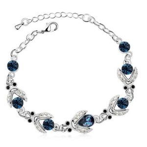 Silver Tone Navy Blue Crystal Beetle Bracelet